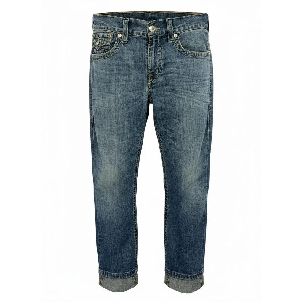 True Religion Mens‎ Sz 31 31x27 Slim Flap Big T Blue Medium Wash Jeans (GG10)